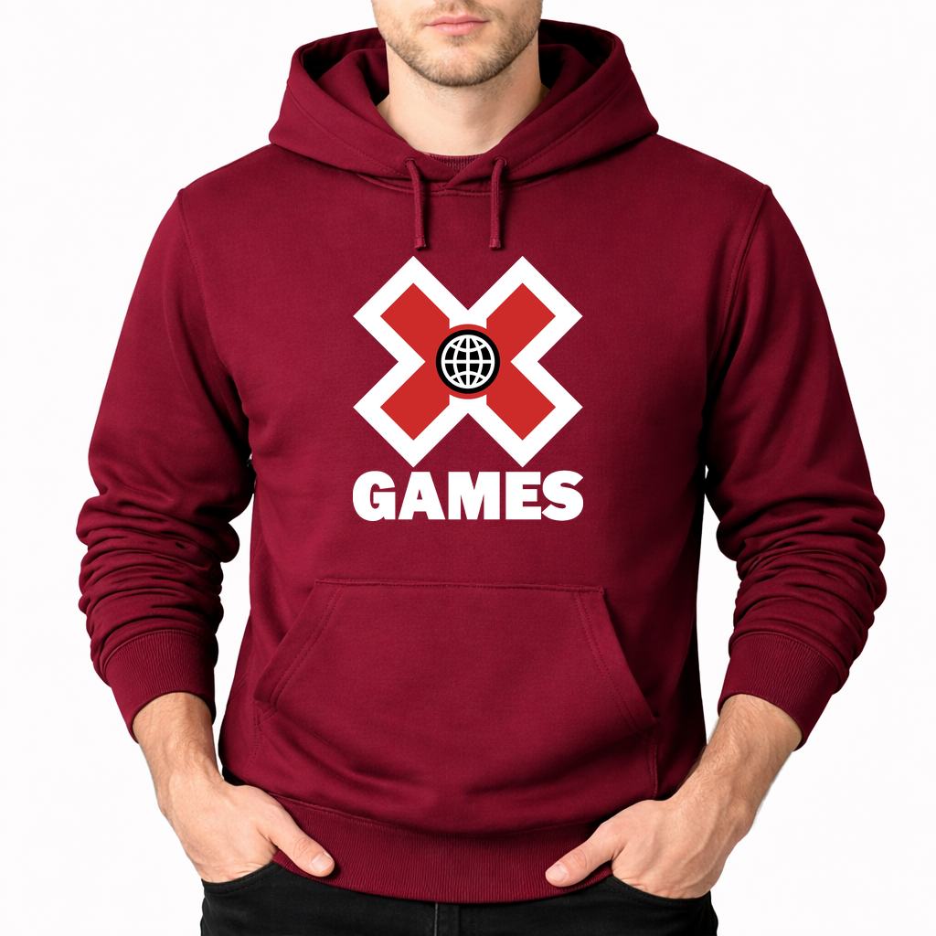 Men's X Games .white Pullover Hoodie - Burgundy