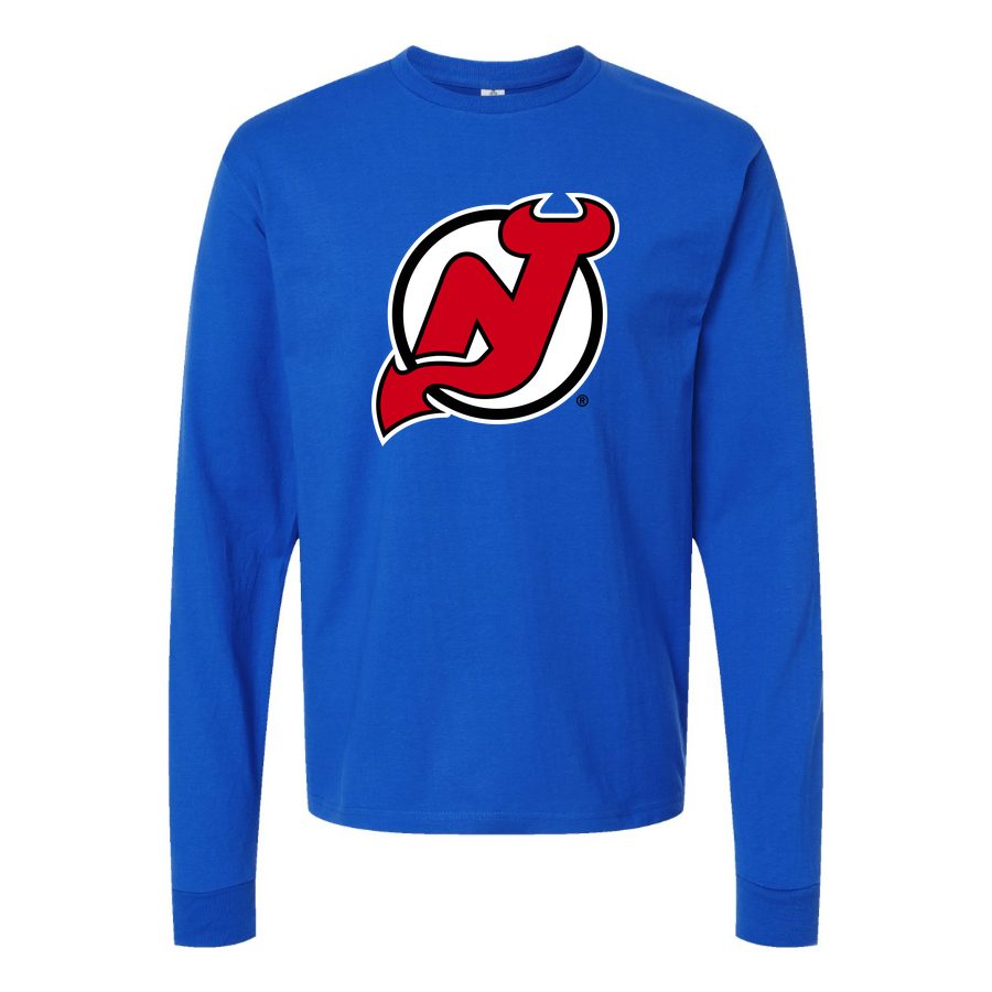 Men's New Jersey Devils Long sleeves Cotton Blend T-Shirt - Blue