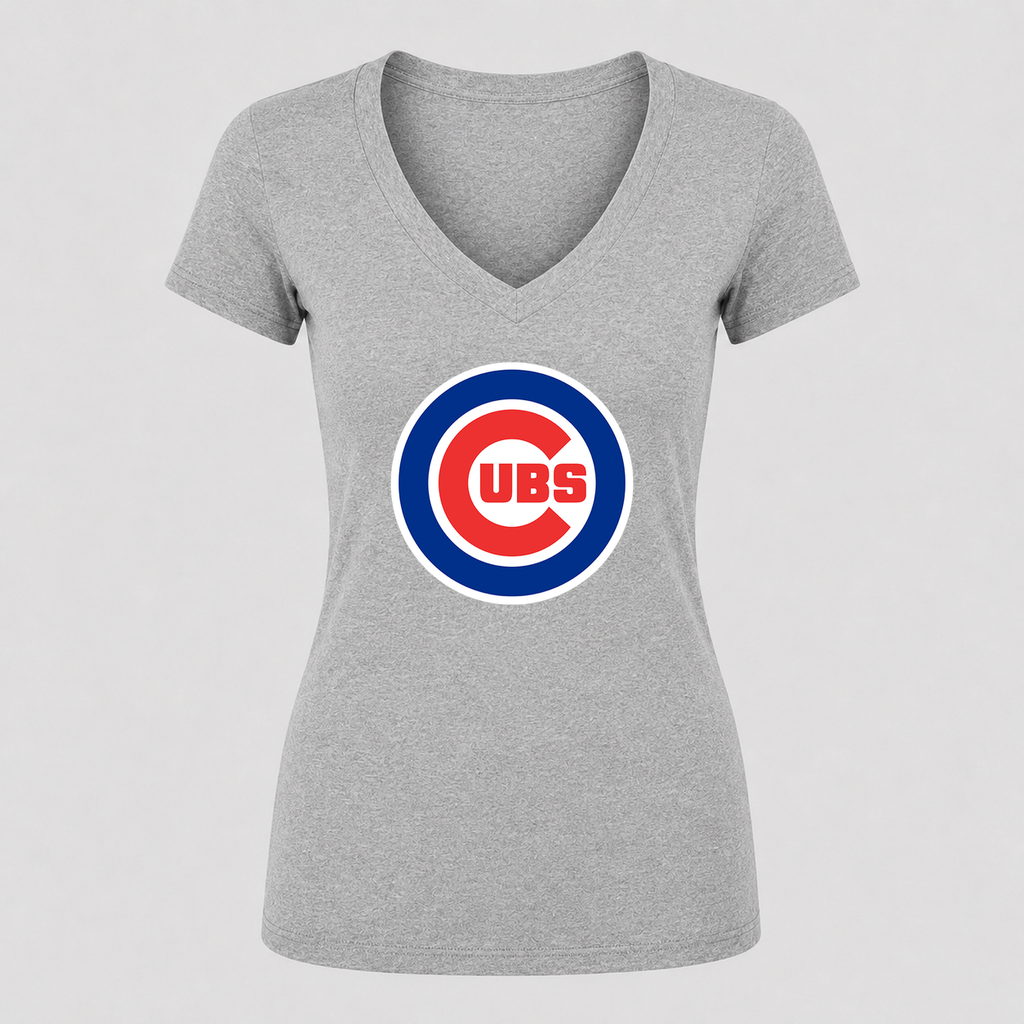 Women's Chicago Cubs V Neck T-Shirt in gray