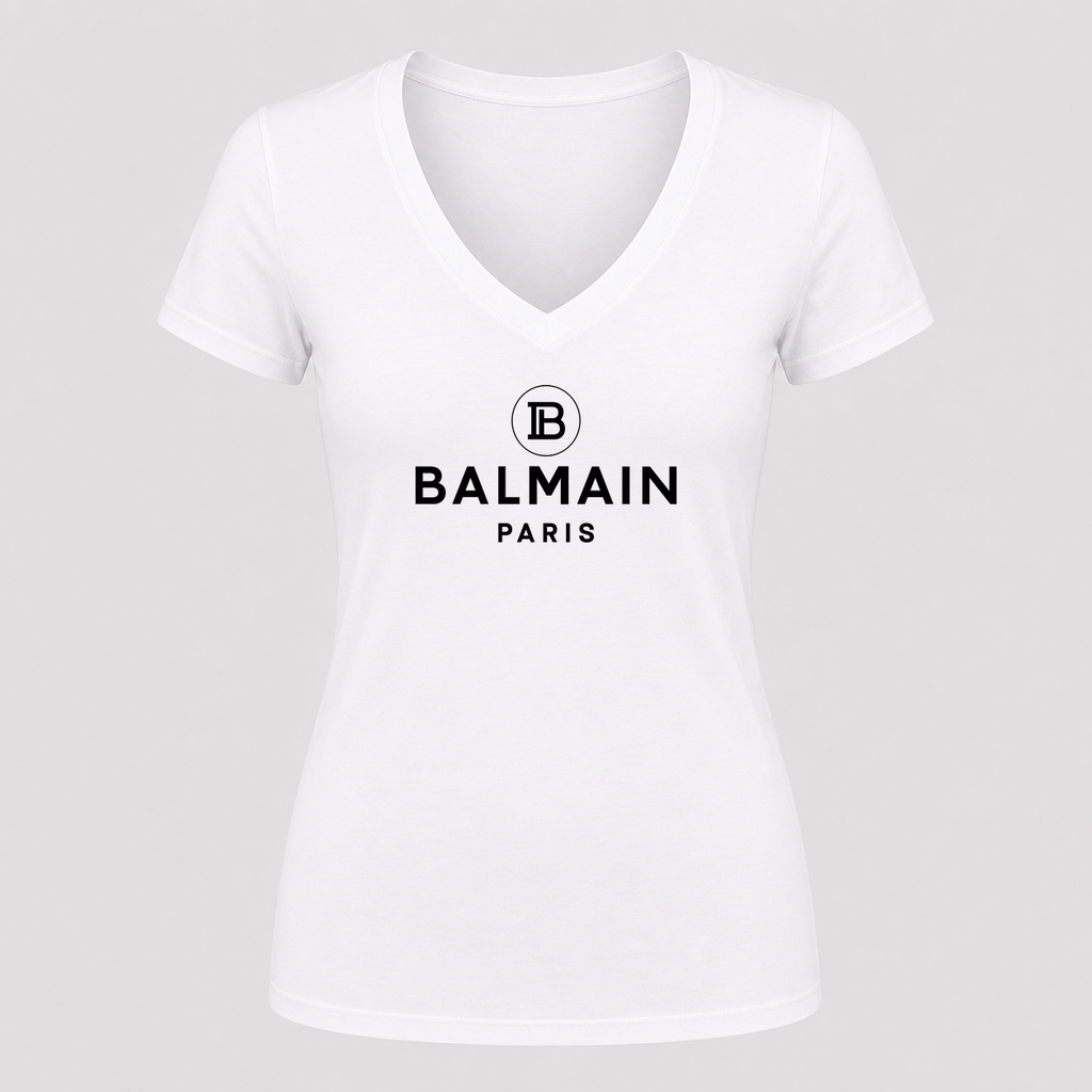 Women's Balmain Paris V Neck T-Shirt in white