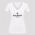 Women's Balmain Paris V Neck T-Shirt in white
