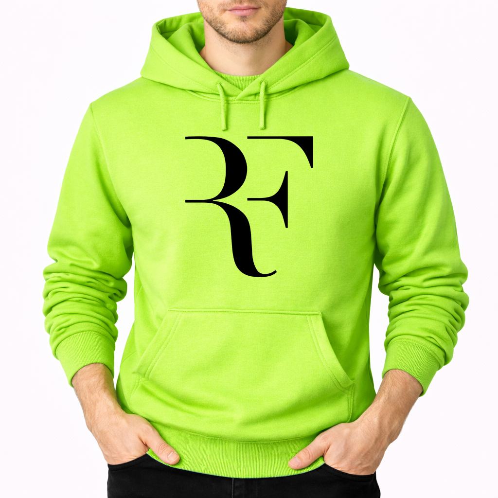 Men's Roger-Federer--black Pullover Hoodie - Lime green