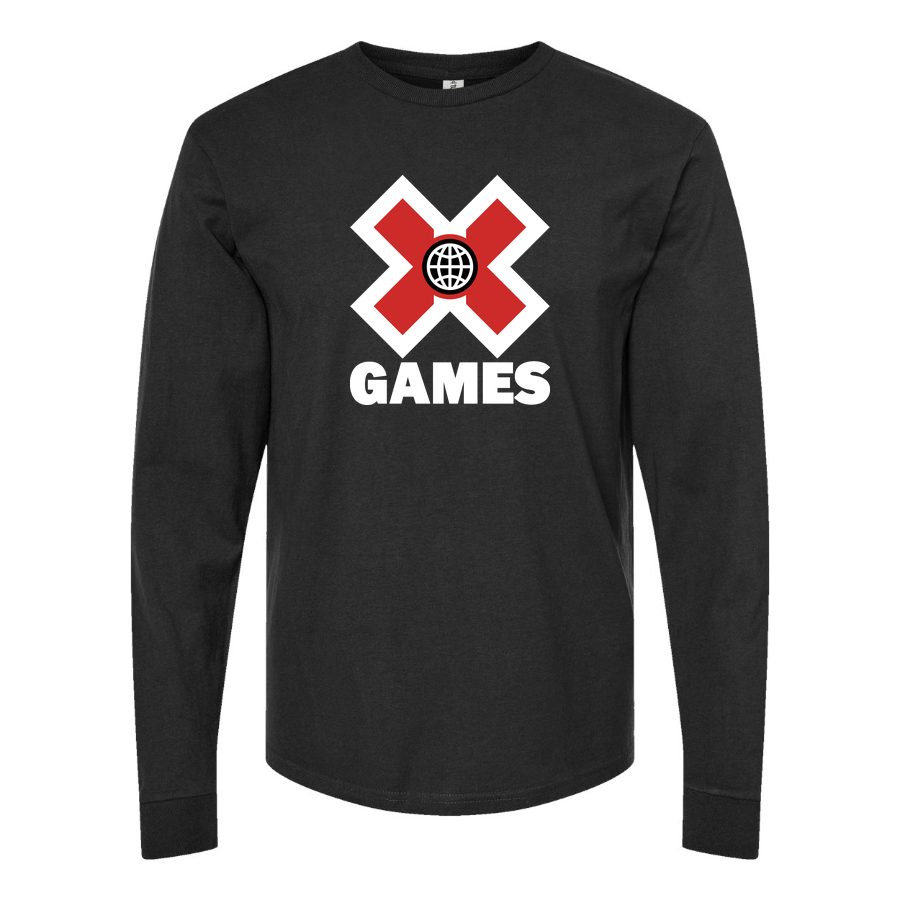 Men's X Games logo.white Long sleeves Cotton Blend T-Shirt - Black