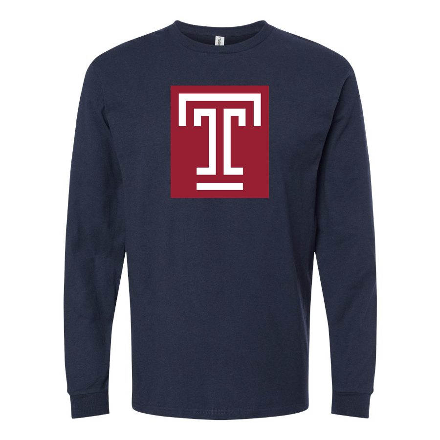 Men's Temple Owls Logo Long sleeves Cotton Blend T-Shirt - Navy