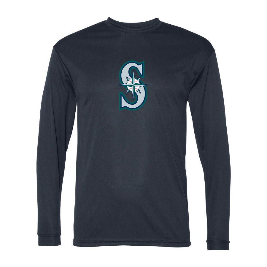 Men's Seattle Mariners Polyester Long Sleeve T-Shirt - Navy