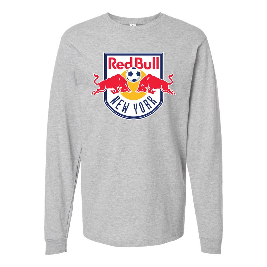 Men's New York Red Bulls logo.svg Long sleeves Cotton Blend T-Shirt - Gray
