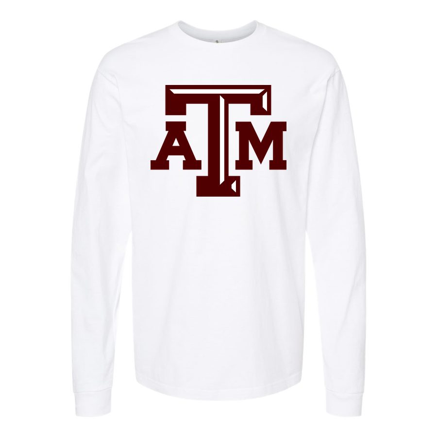 Men's texas-am-university-logo-png-transparent Long sleeves Cotton Blend T-Shirt - White