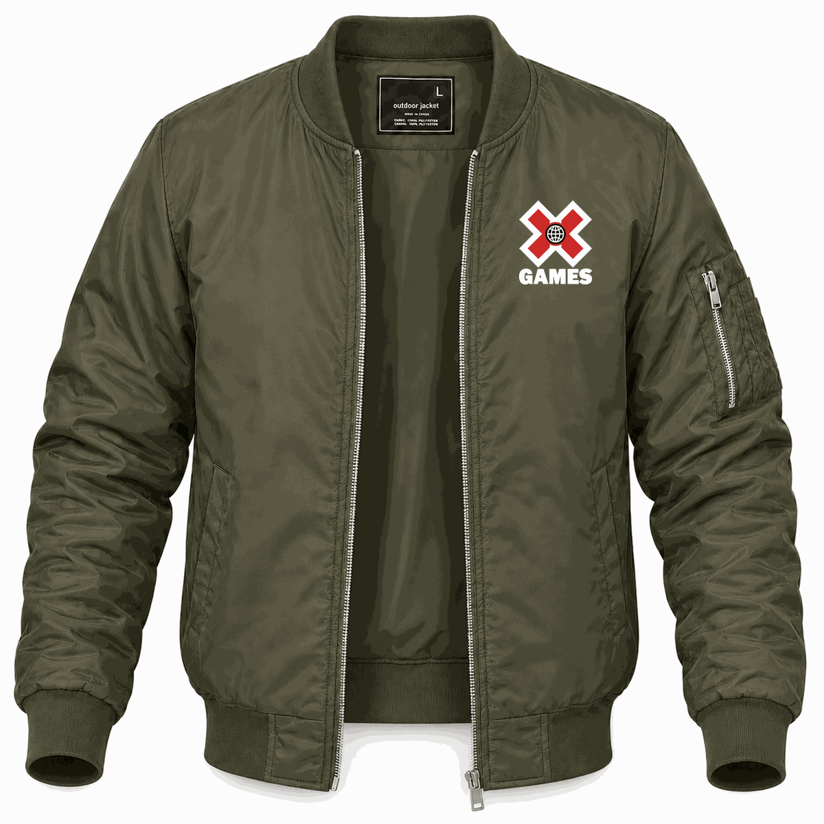 Men's X Games logo White Lightweight Bomber Jacket - Army Green