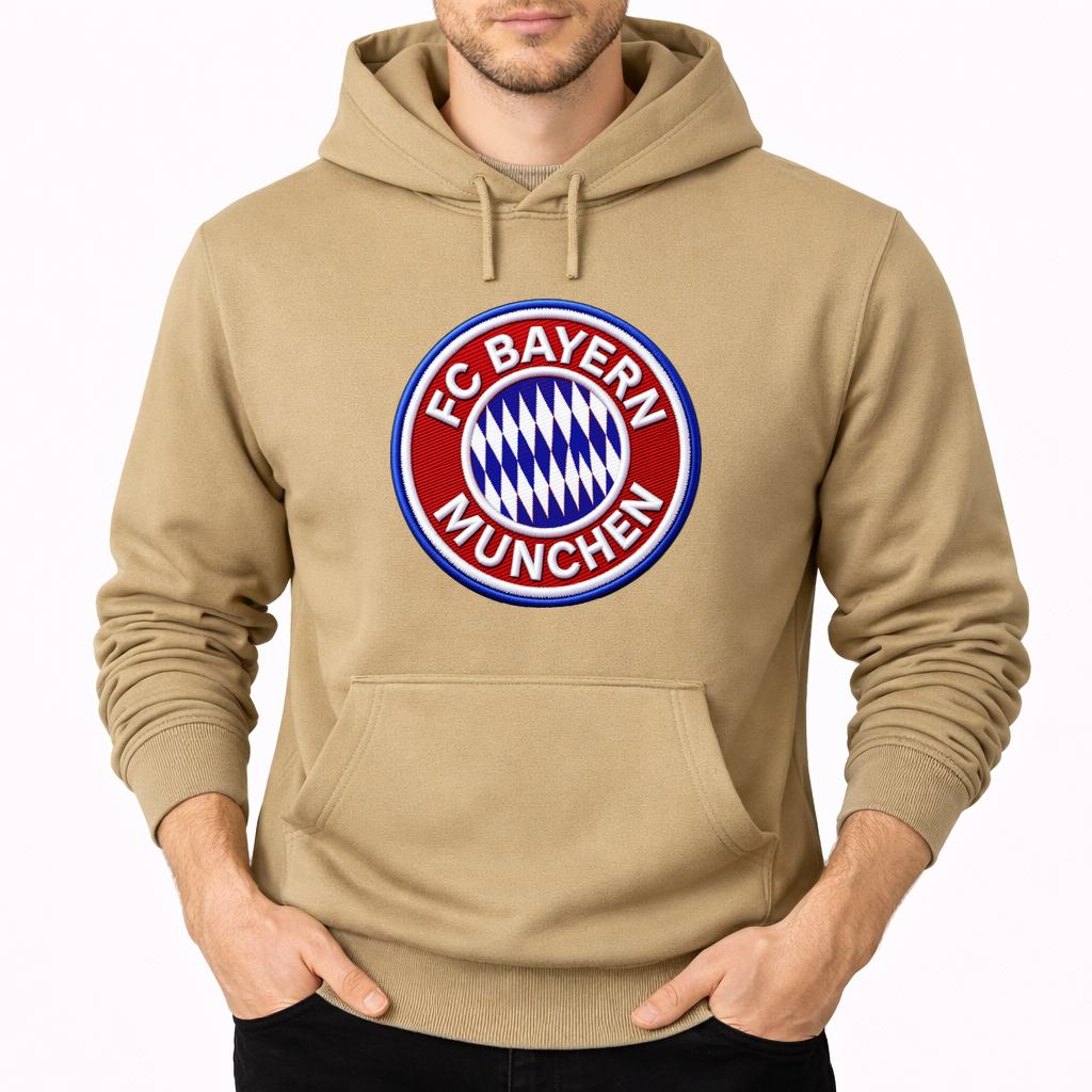 Men's FC Bayern Munich Soccer Embroidery Pullover Hoodie - Tan