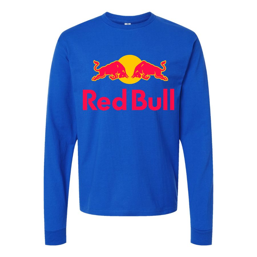 Men's Red-Bull-logo Long sleeves Cotton Blend T-Shirt - Blue