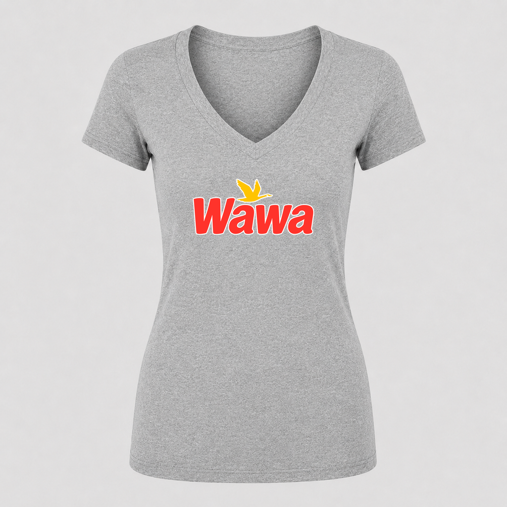 Women's Wawa Gas Station V Neck T-Shirt in gray