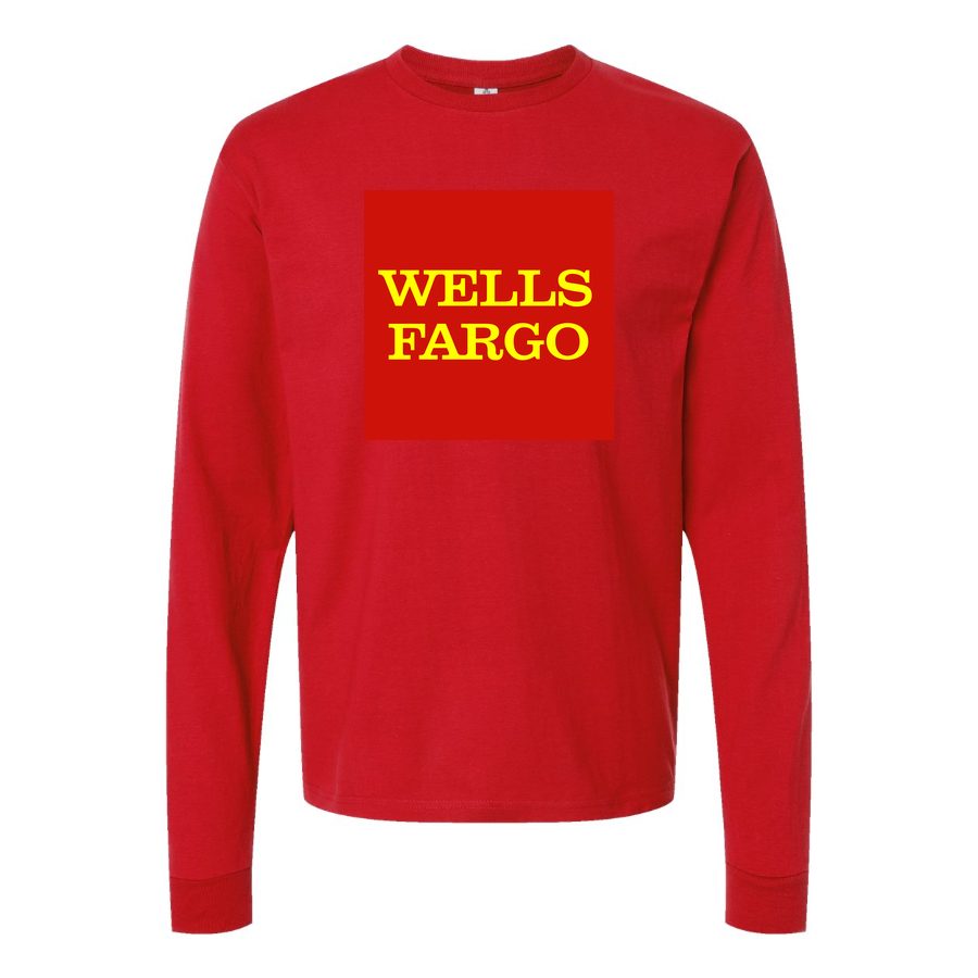 Men's wells-fargo-logo-transparent Long sleeves Cotton Blend T-Shirt - Red