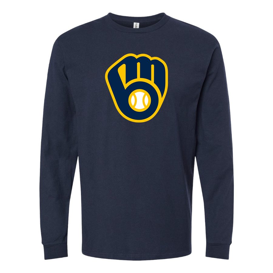 Men's Milwaukee Brewers Long sleeves Cotton Blend T-Shirt - Navy