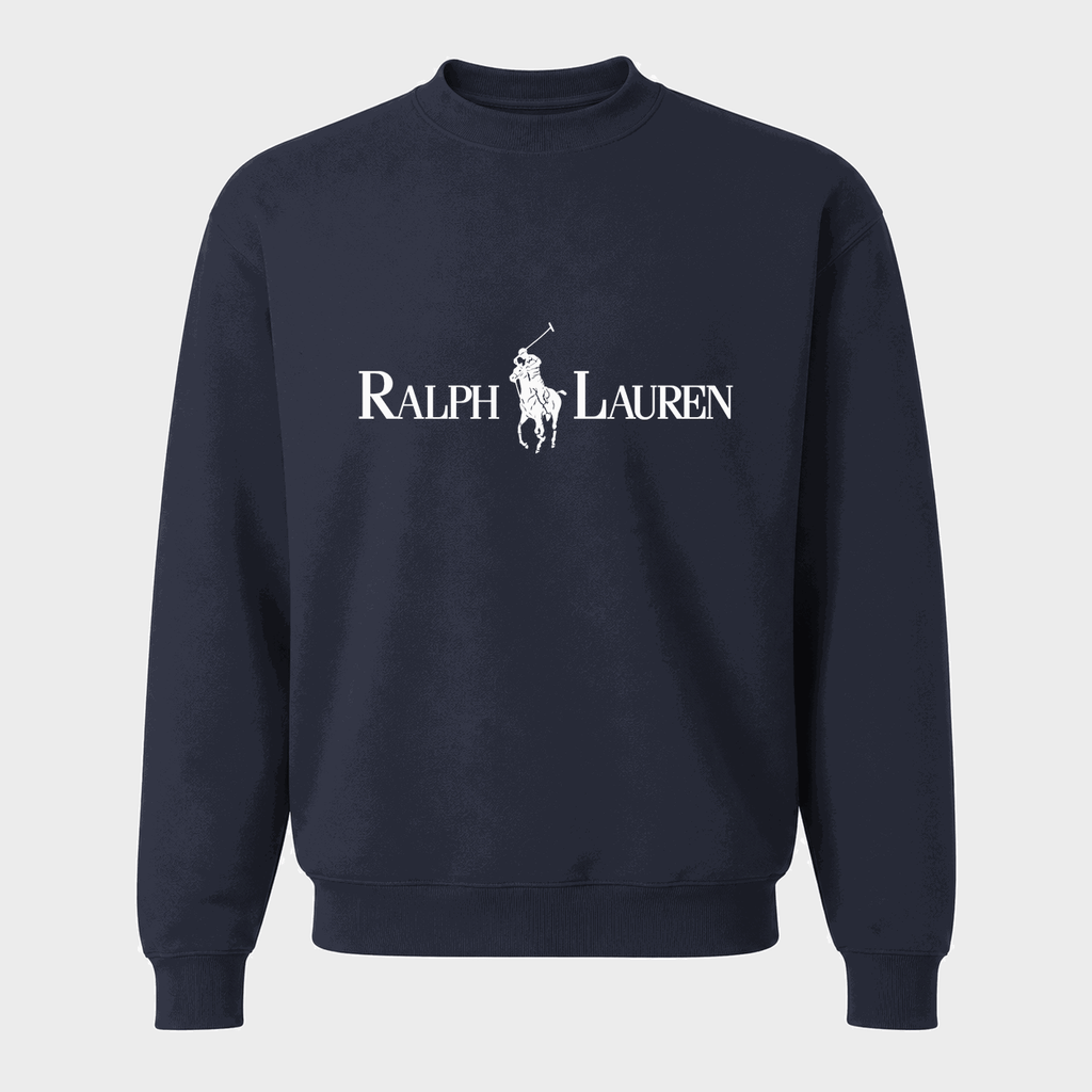 Men's Polo Ralph Lauren White Logo Crewneck Sweatshirt - Navy