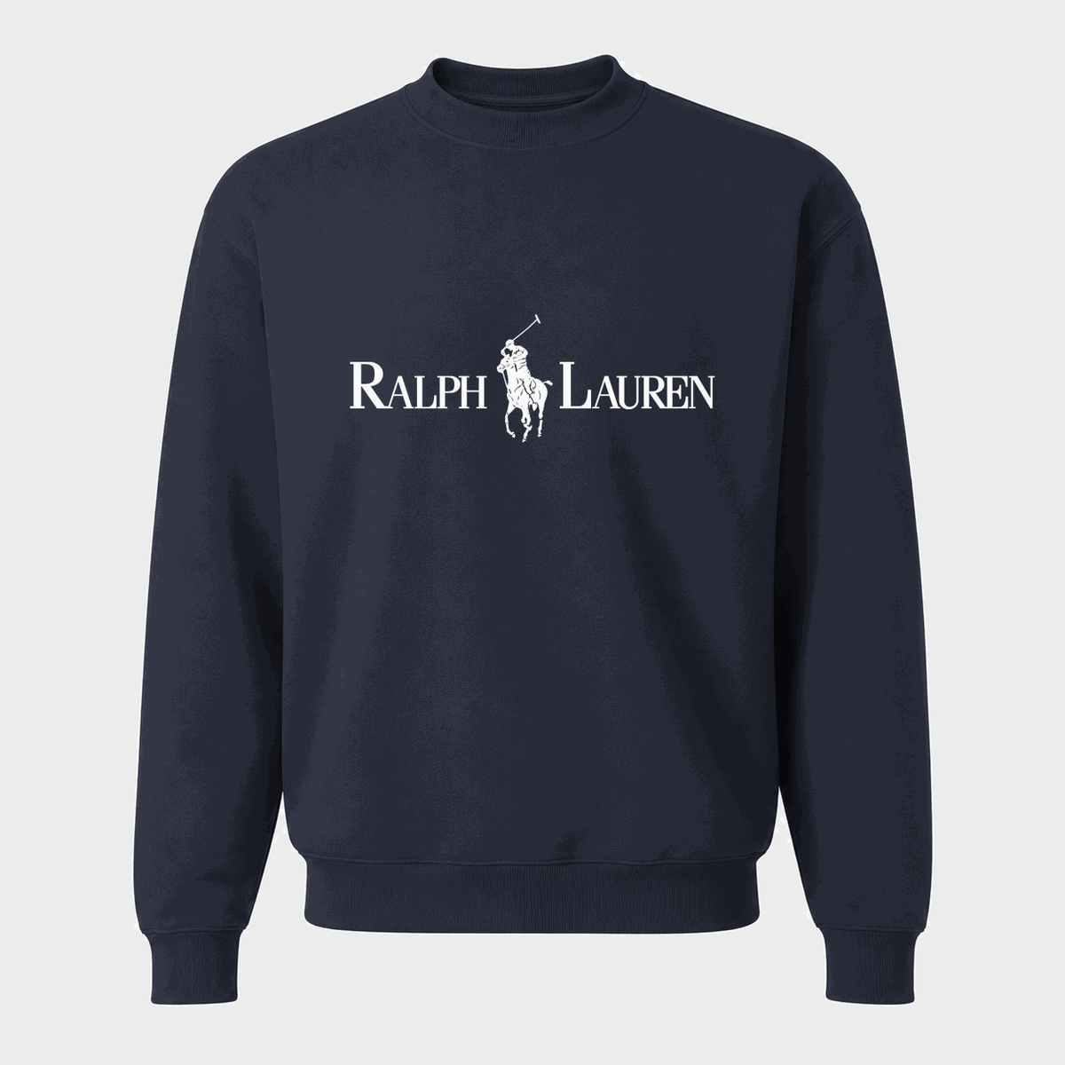 Men's Polo Ralph Lauren White Logo Crewneck Sweatshirt - Navy