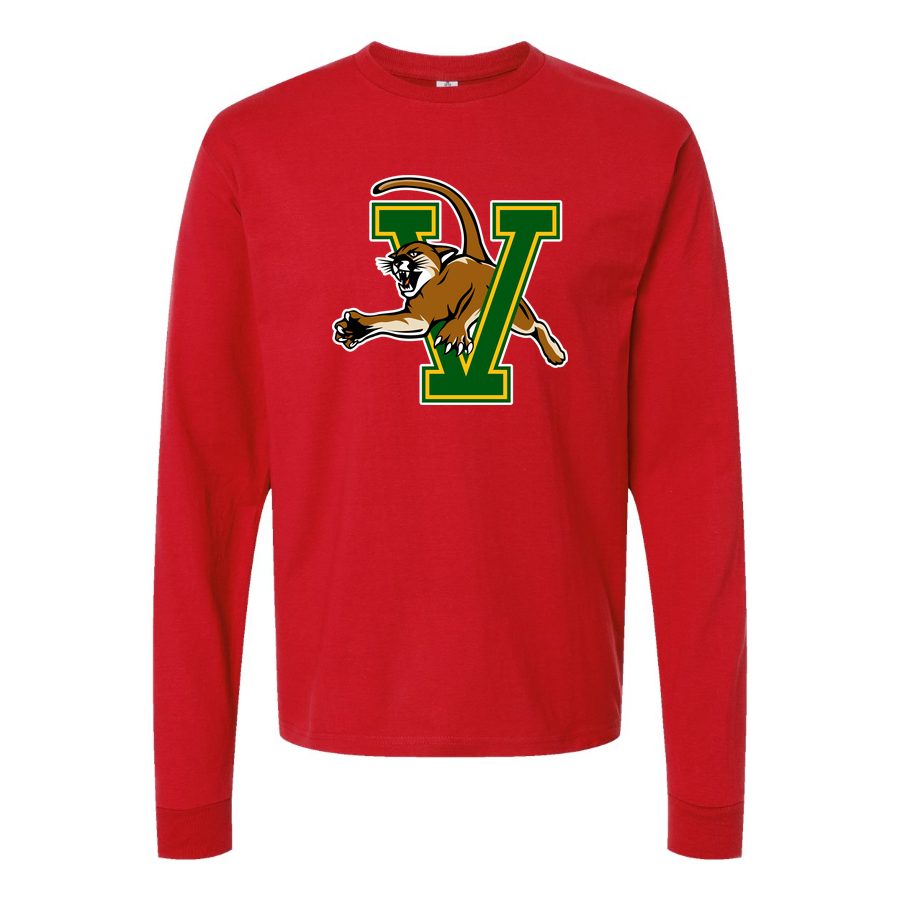 Men's Vermont Catamounts Logo Long sleeves Cotton Blend T-Shirt - Red
