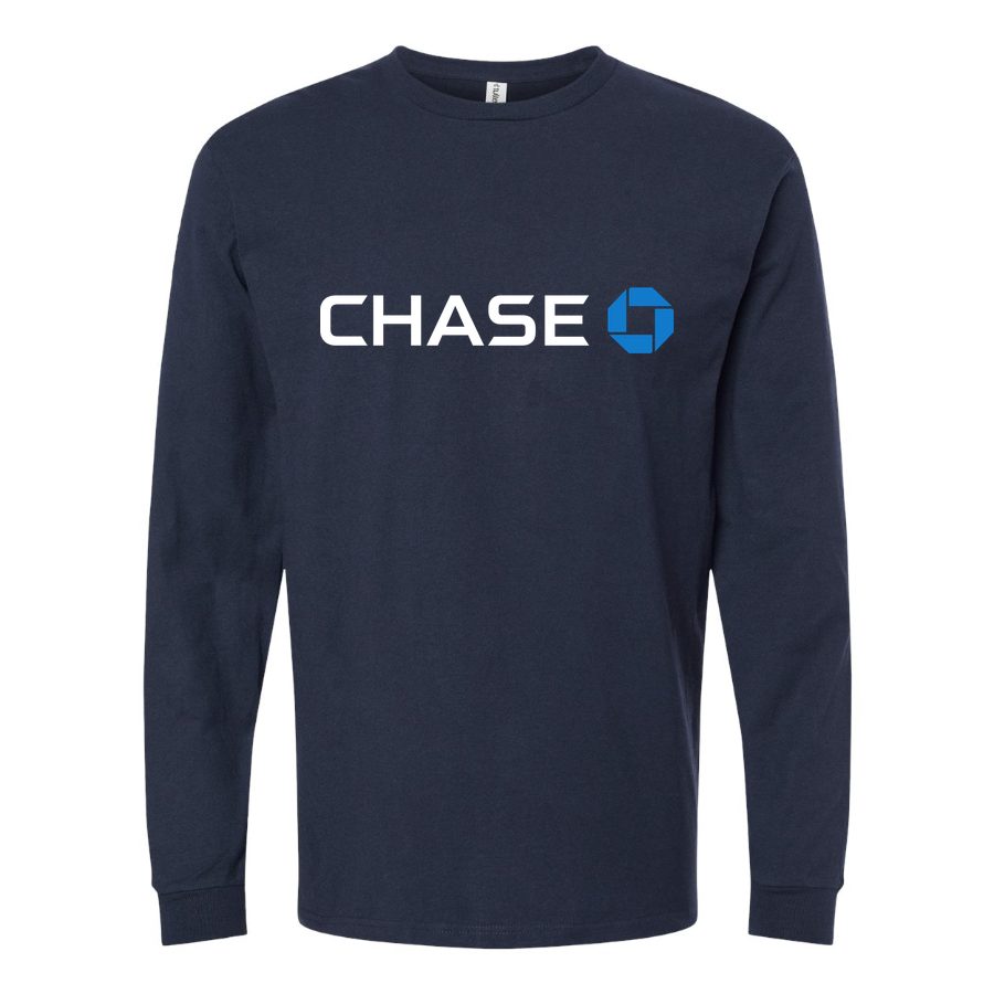 Men's Chase White logo Long sleeves Cotton Blend T-Shirt - Navy
