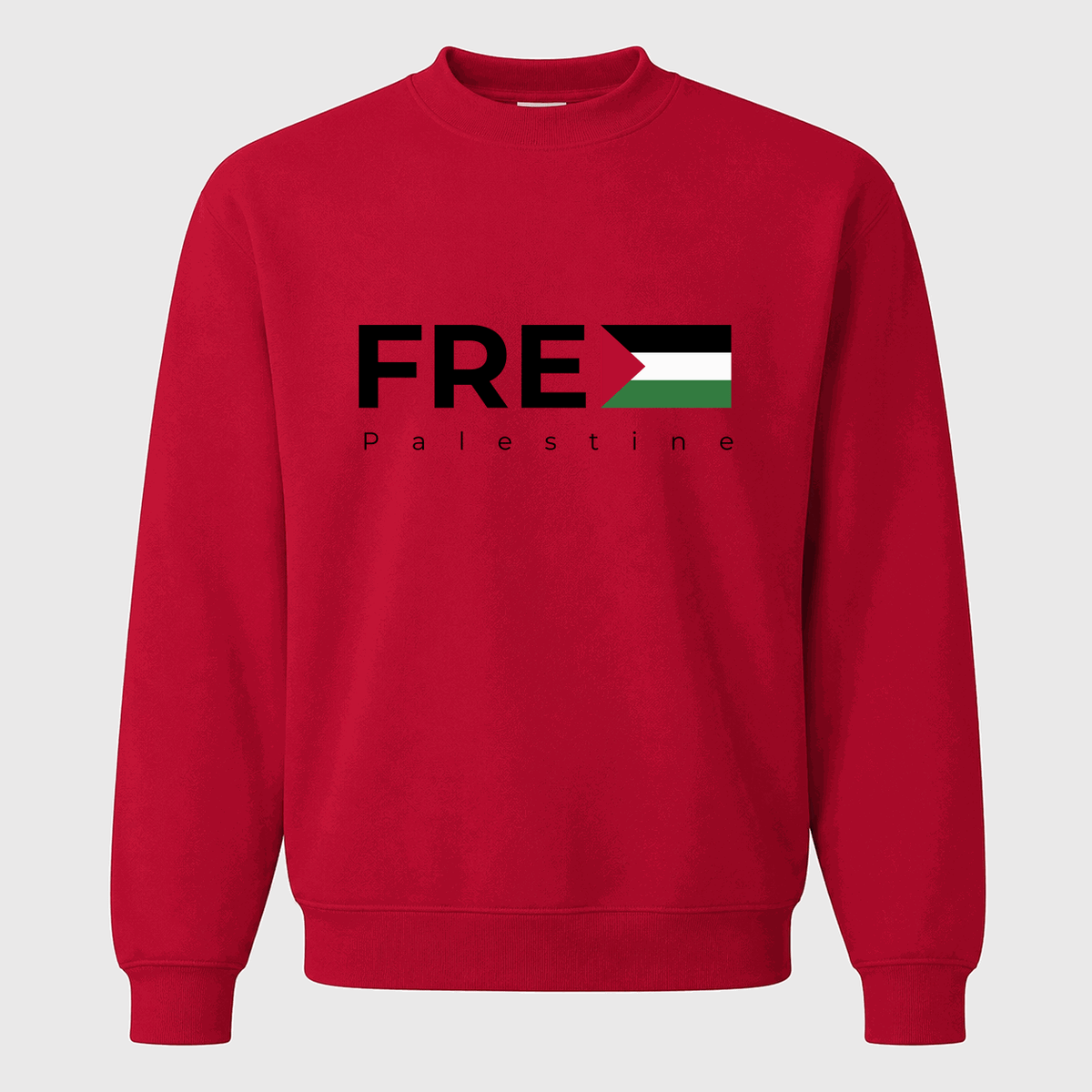 Men's Free Palestine Black Logo Crewneck Sweatshirt - Red