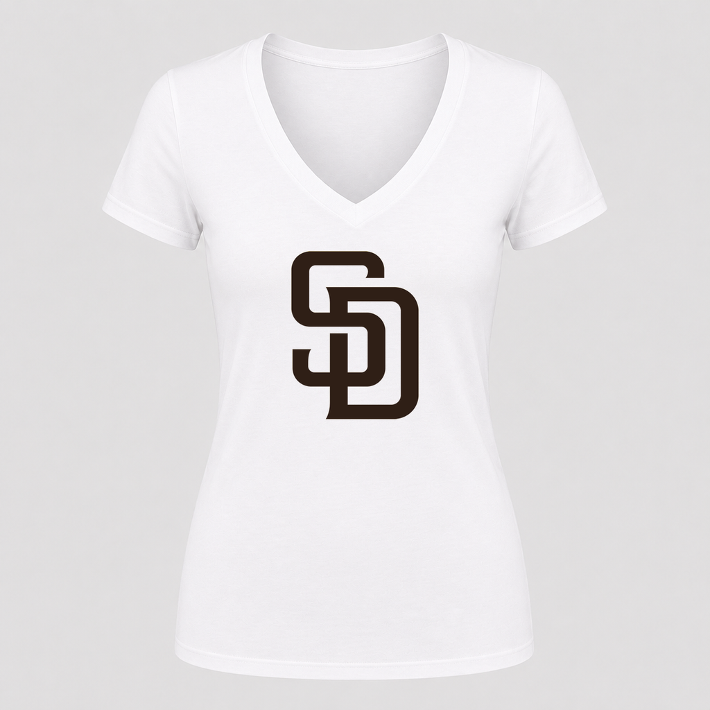 Women's San Diego Padres V Neck T-Shirt in white