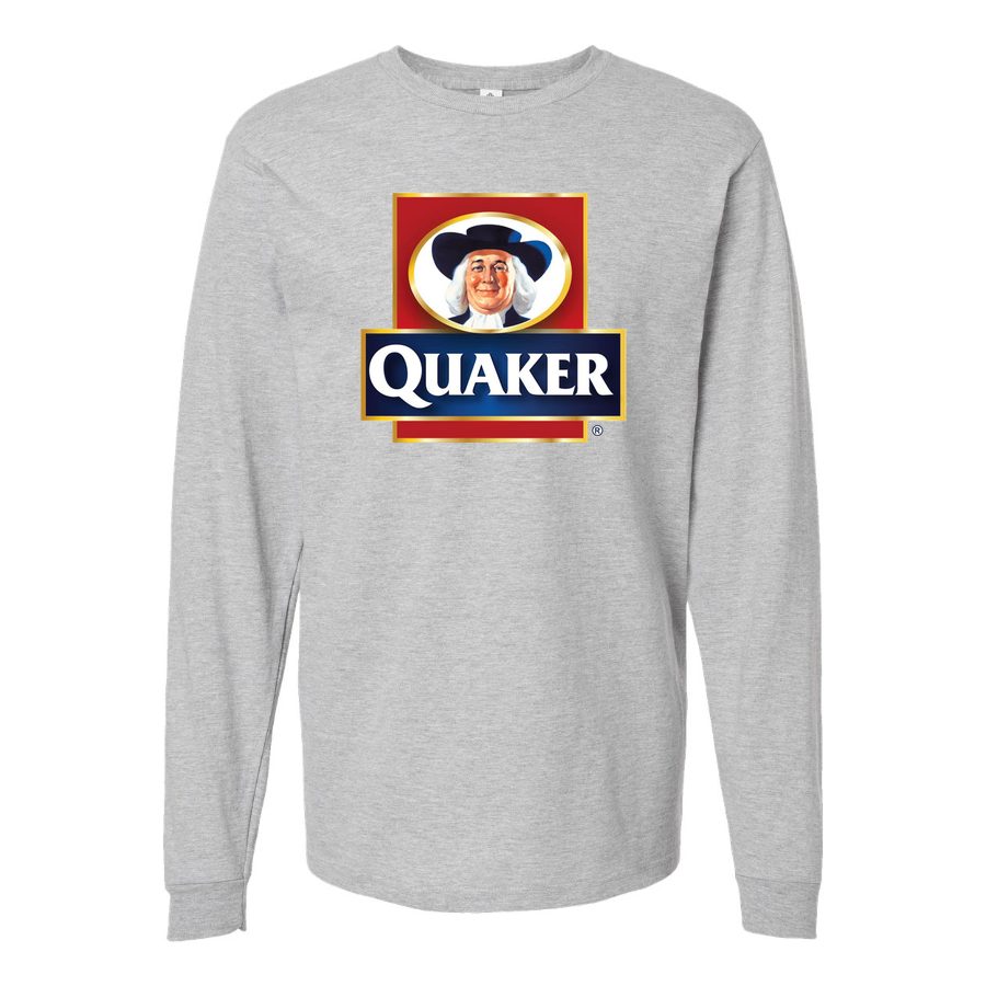 Men's Quaker-Logo-food Long sleeves Cotton Blend T-Shirt - Gray