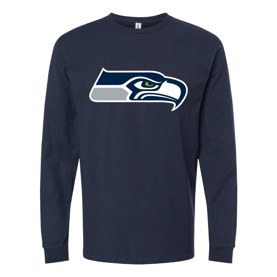 Men's Seattle Seahawks Long sleeves Cotton Blend T-Shirt - Navy
