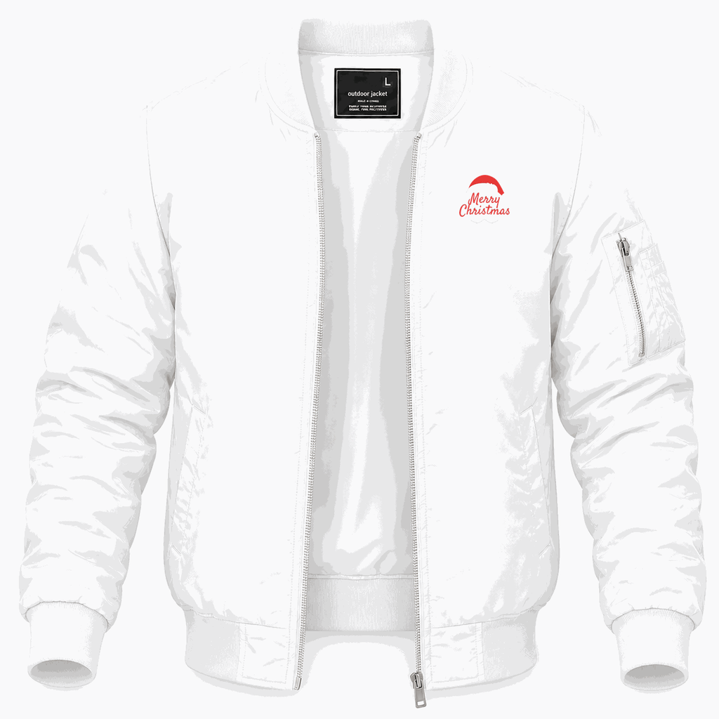 Men's Merry Christmas Santa Claus Lightweight Bomber Jacket - White
