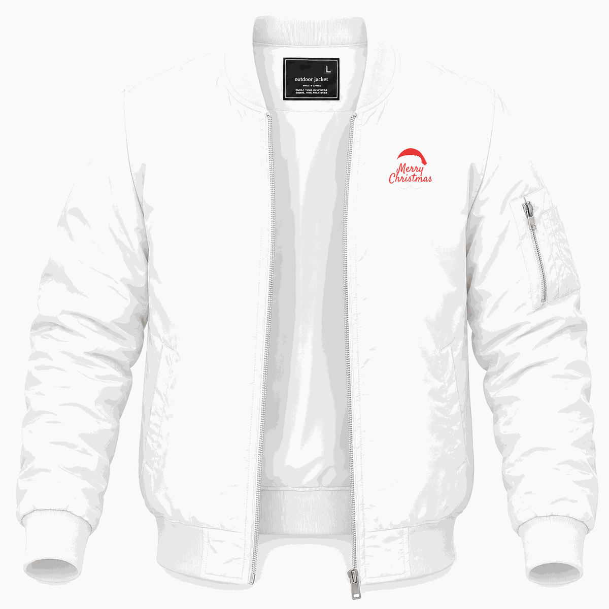 Men's Merry Christmas Santa Claus Lightweight Bomber Jacket - White