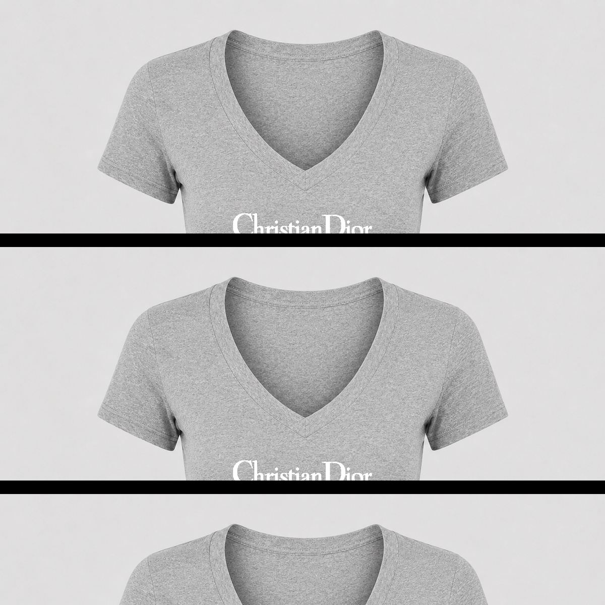 Women's Dior White Design V Neck T-Shirt in gray