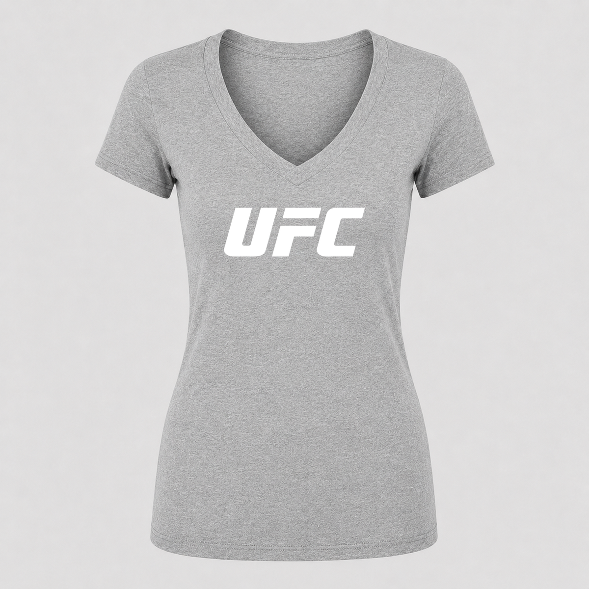 Women's UFC White Design V Neck T-Shirt in gray