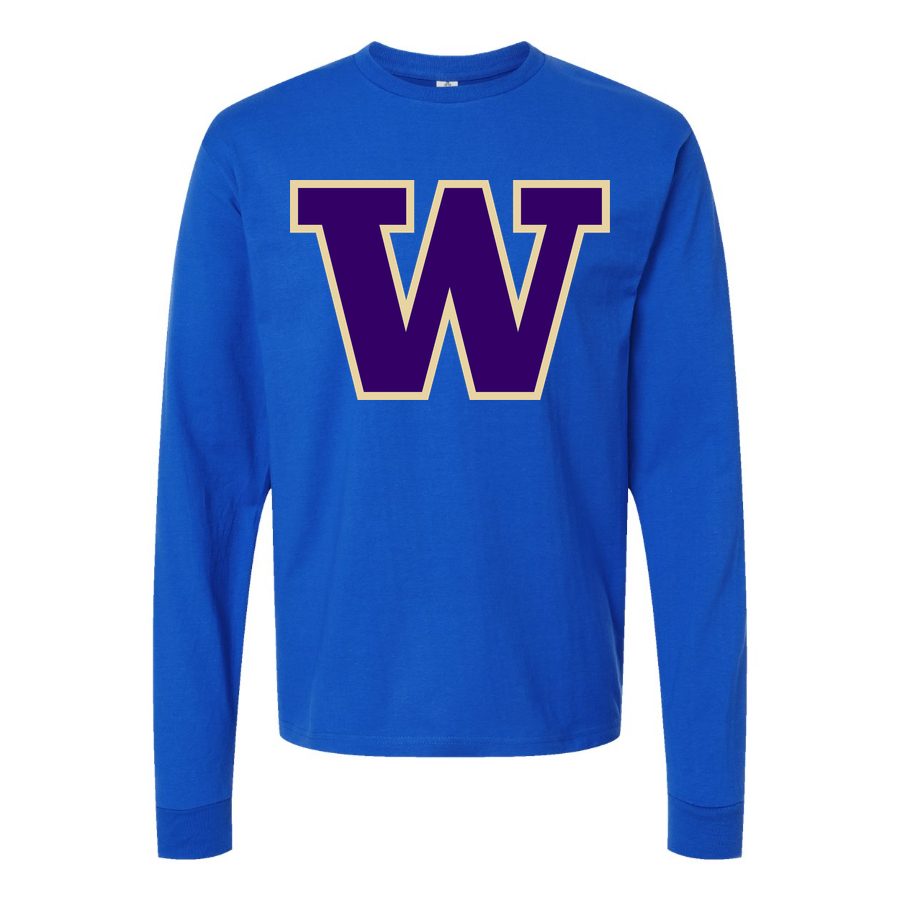 Men's Washington Huskies Logo Long sleeves Cotton Blend T-Shirt - Blue