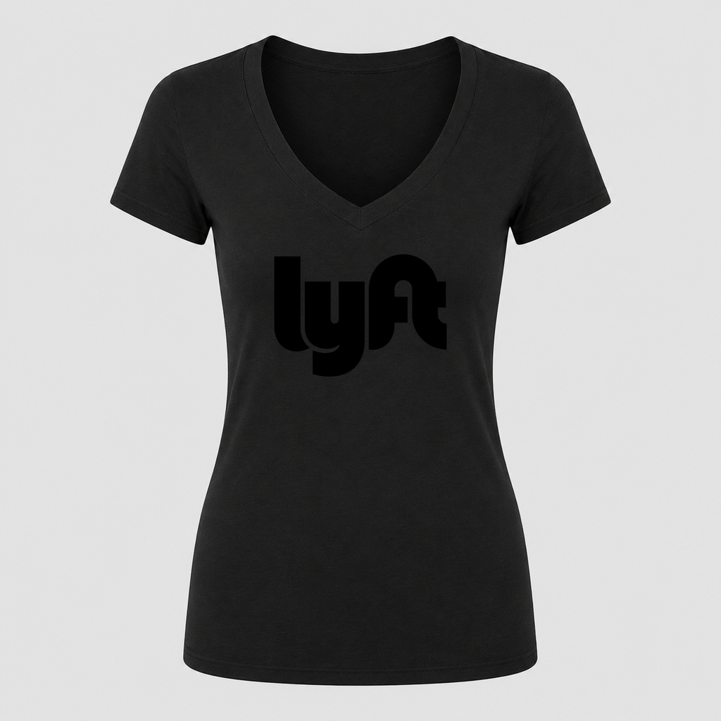 Women's Lyft Black Design V Neck T-Shirt in black