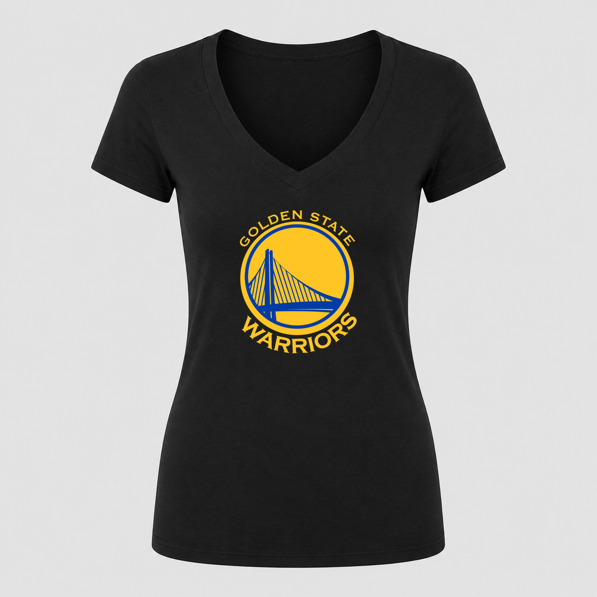 Women's Golden State Warriors Yellow Design V Neck T-Shirt in black