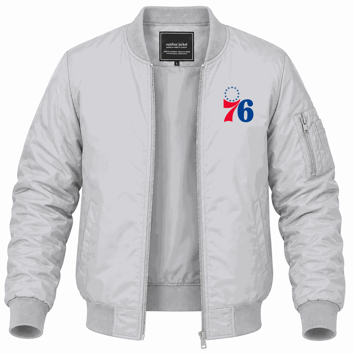Men's Philadelphia 76ers Lightweight Bomber Jacket - Gray