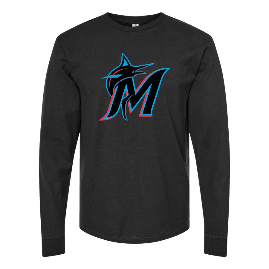Men's Miami Marlins Long sleeves Cotton Blend T-Shirt - Black