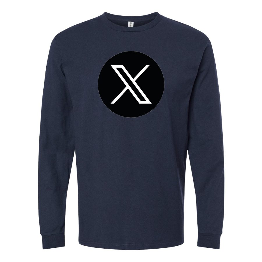 Men's Twitter X Logo Long sleeves Cotton Blend T-Shirt - Navy
