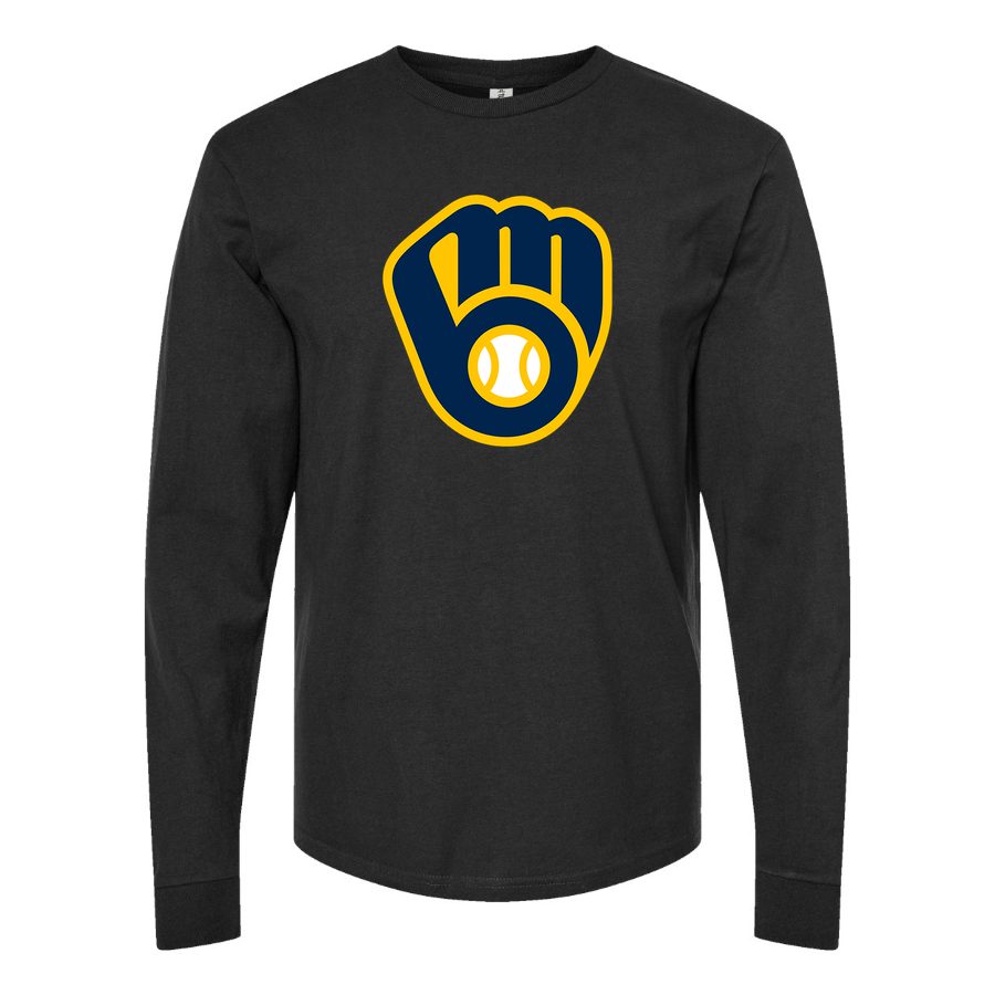 Men's Milwaukee Brewers Long sleeves Cotton Blend T-Shirt - Black