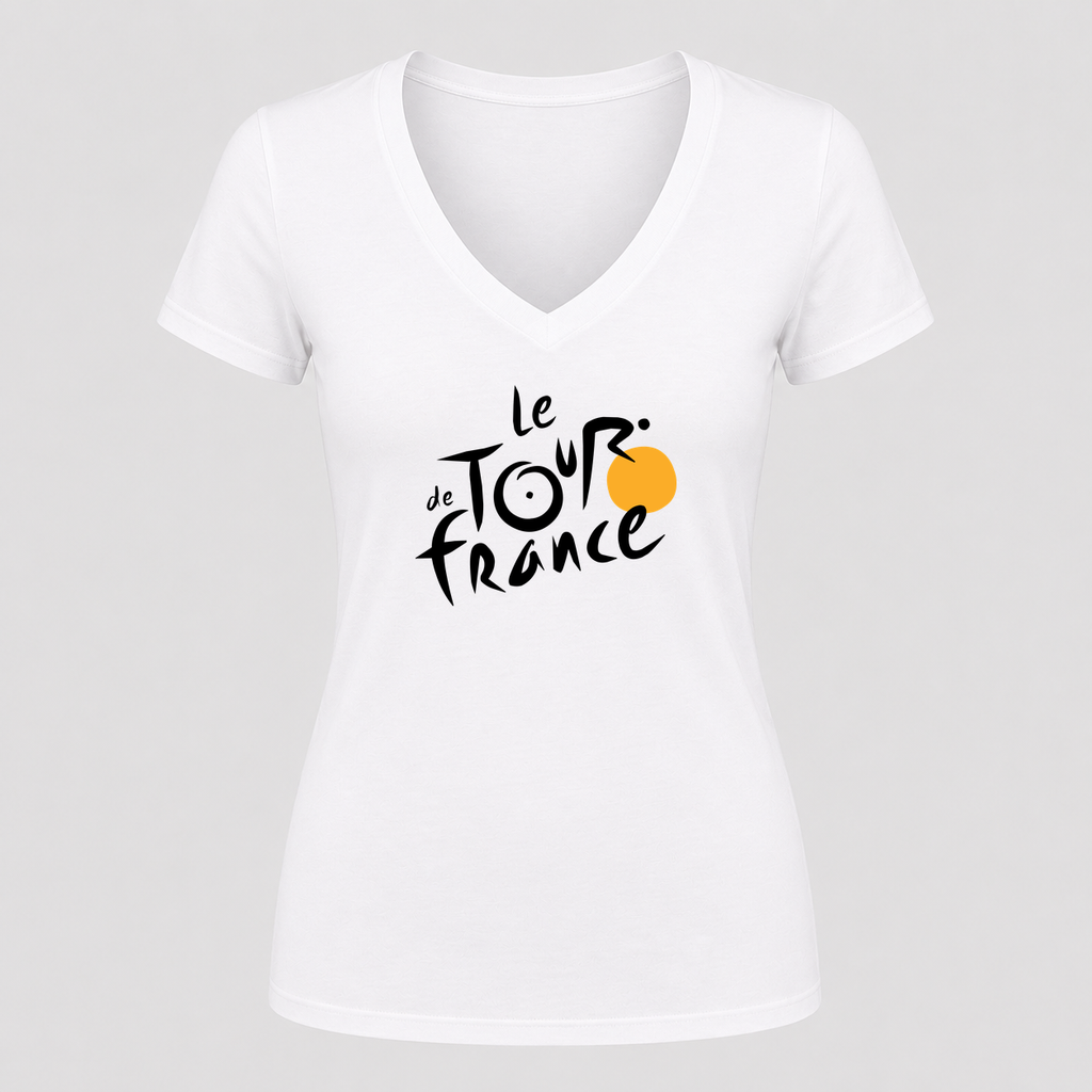 Women's Tour de France V Neck T-Shirt in white