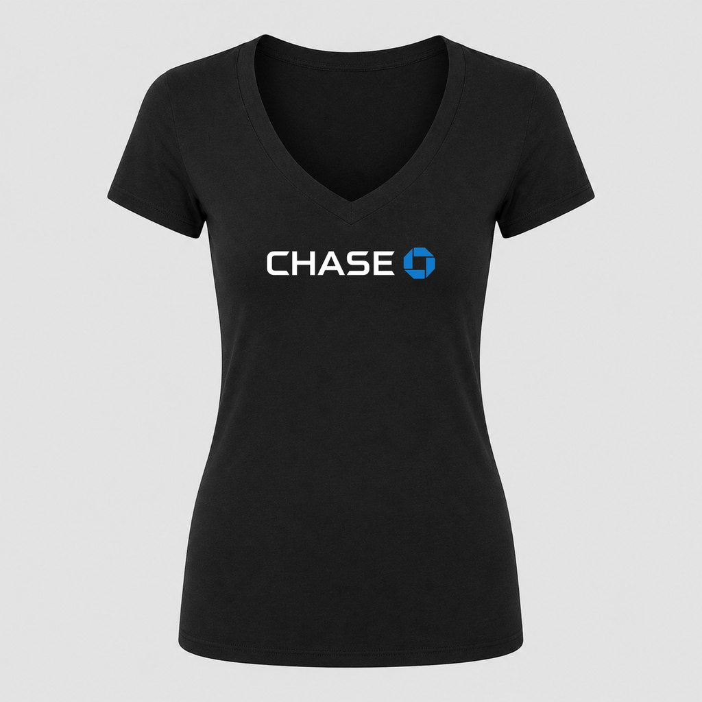 Women's Chase White Design V Neck T-Shirt in black
