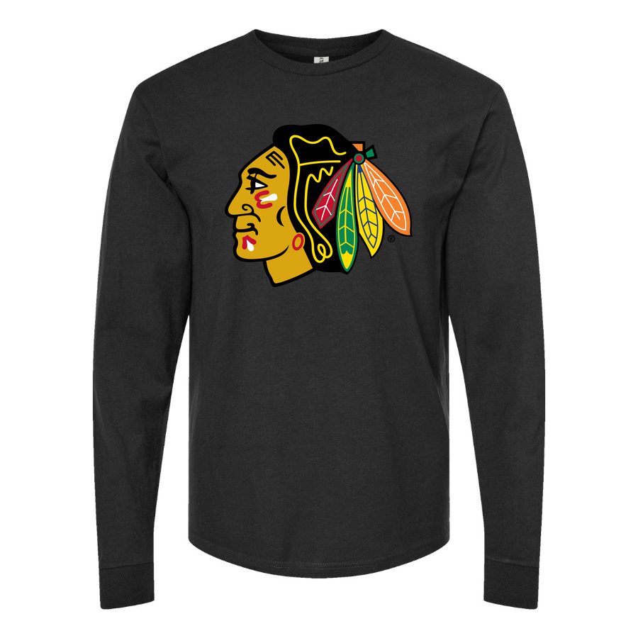Men's Chicago Blackhawks Long sleeves Cotton Blend T-Shirt - Black