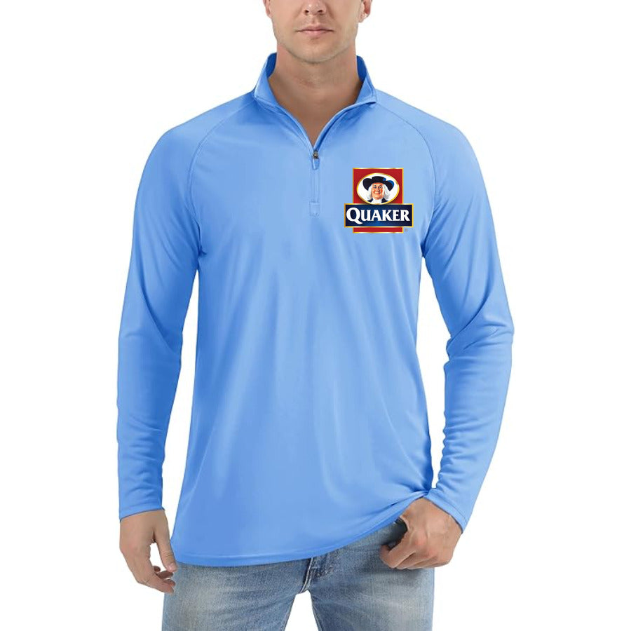 Quaker Logo quarter-zip athletic shirt in Light Blue