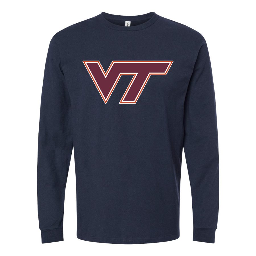 Men's Virginia Tech Hokies Logo Long sleeves Cotton Blend T-Shirt - Navy