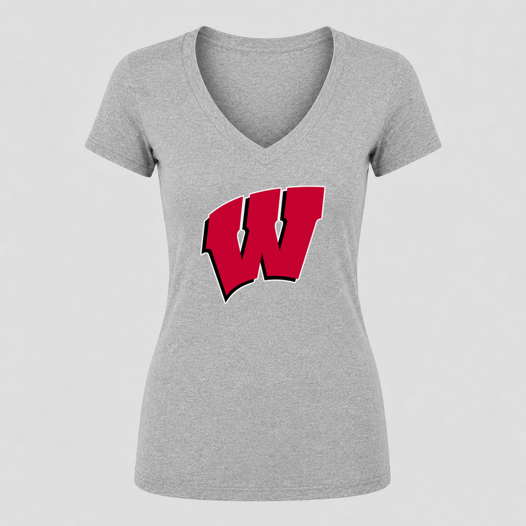 Women's Wisconsin Badgers V Neck T-Shirt in gray