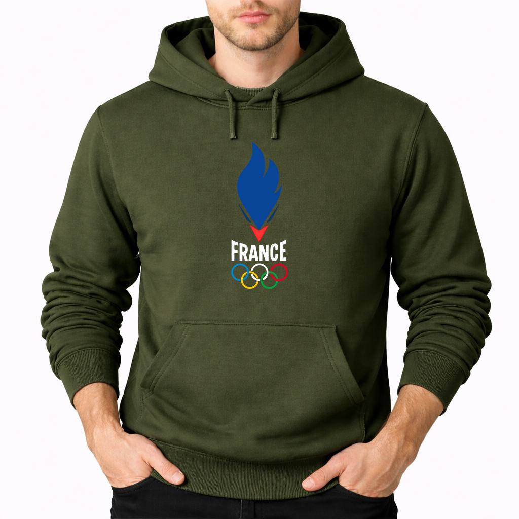 Men's France 2024 white Pullover Hoodie - Army Green