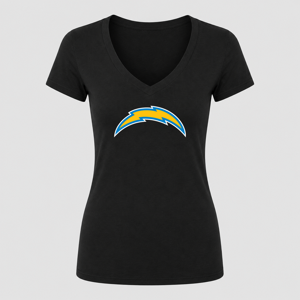 Women's Los Angeles Chargers V Neck T-Shirt in black