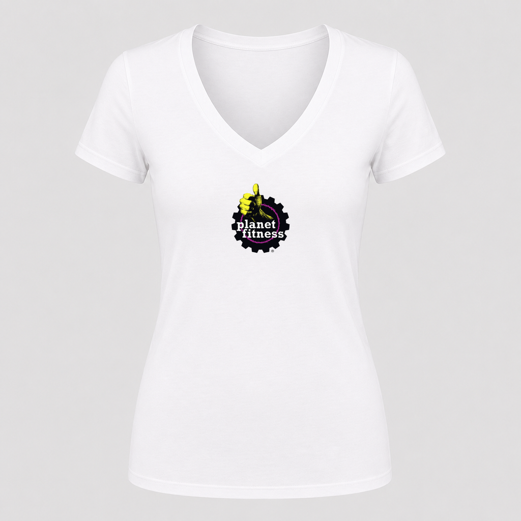 Women's Planet Fitness V Neck T-Shirt in white