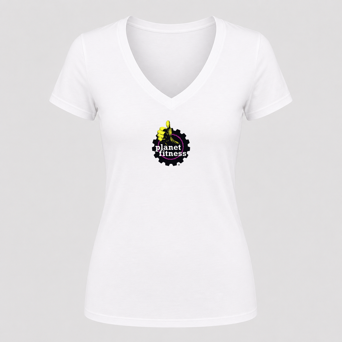 Women's Planet Fitness V Neck T-Shirt in white