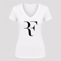 Women's Roger Federer Black Design V Neck T-Shirt in white