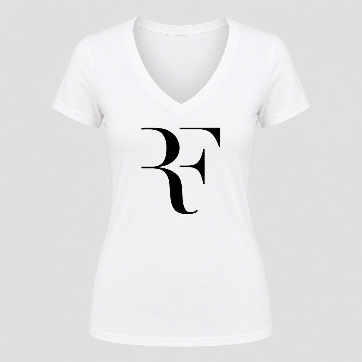 Women's Roger Federer Black Design V Neck T-Shirt in white