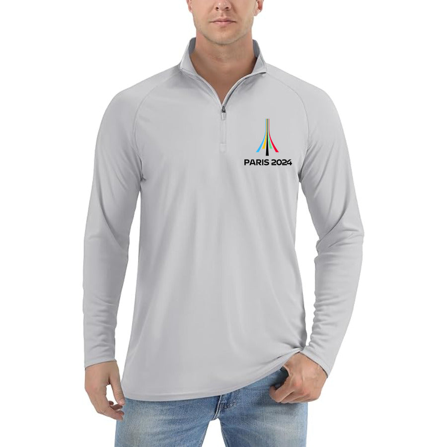 Paris-2024-Olympics-logo-black quarter-zip athletic shirt in Light Gray