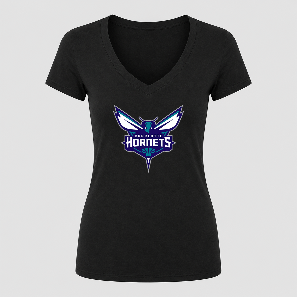 Women's Charlotte Hornets V Neck T-Shirt in black
